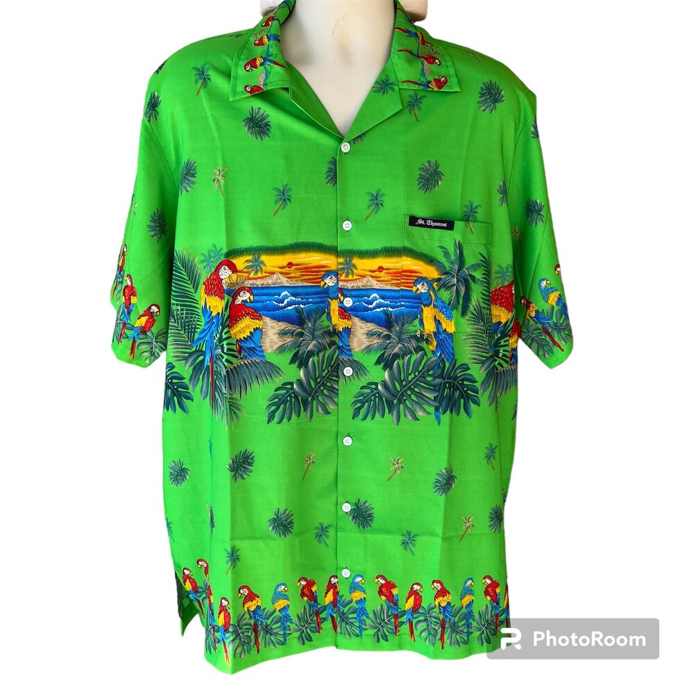 Nelson Wear St Thomas Tropical Hawaiian Button Shirt Parrots Palms Birds Men 2XL